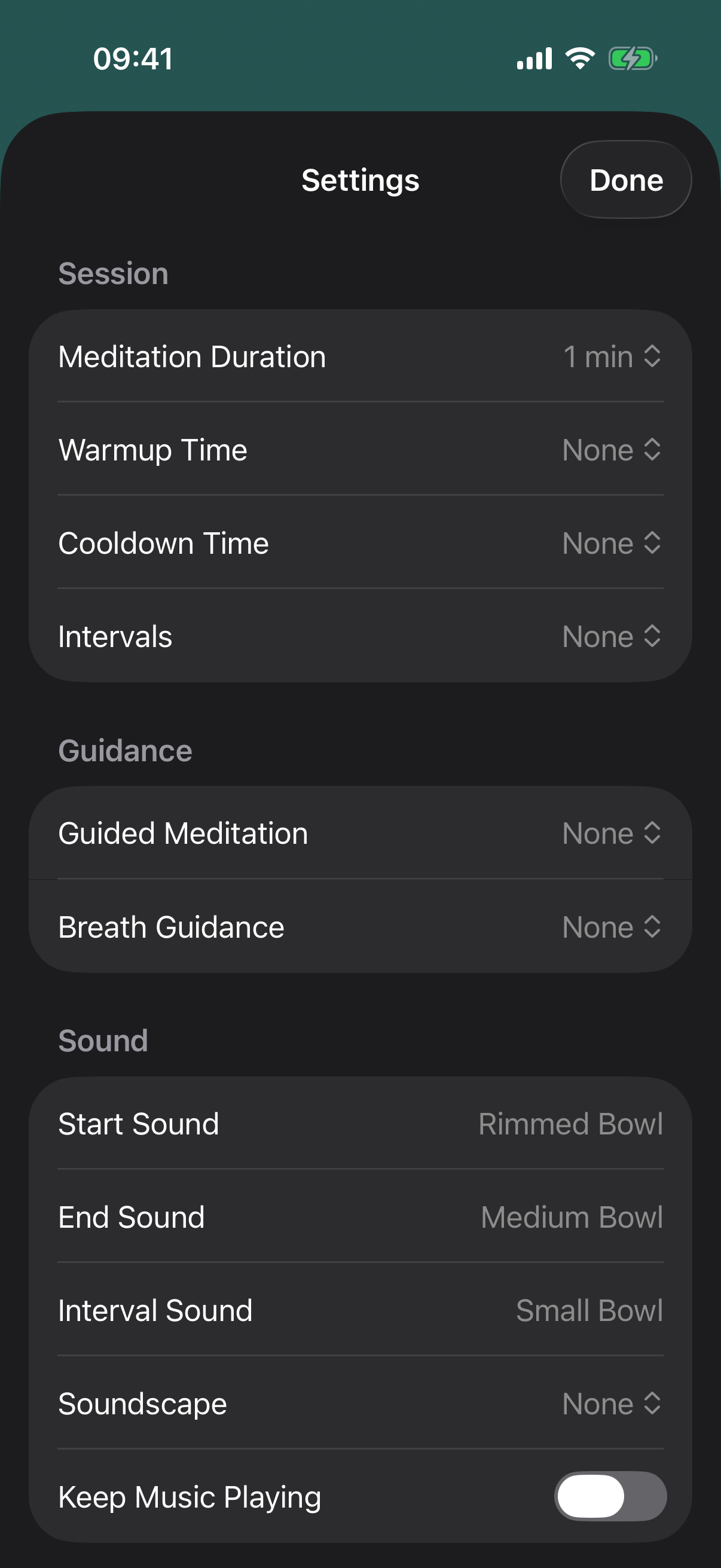 Zen settings on iPhone